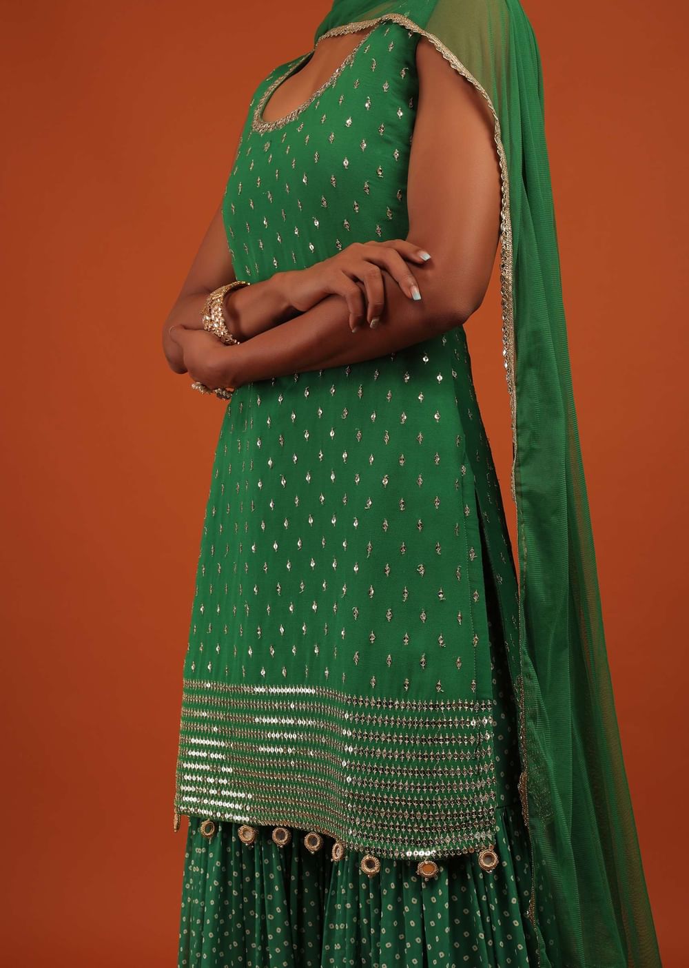 Green Sharara Suit In Georgette With A Net Dupatta