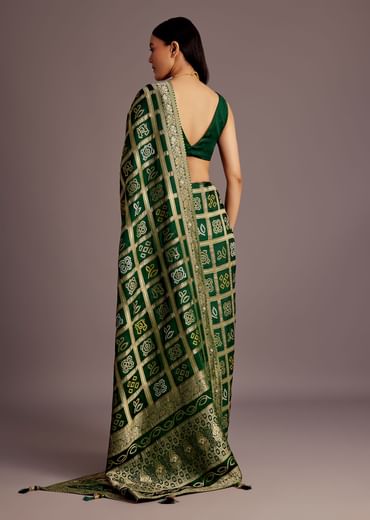 Green Silk Bandhani Woven Saree