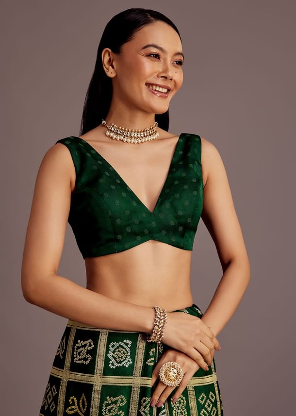 Green Silk Bandhani Woven Saree