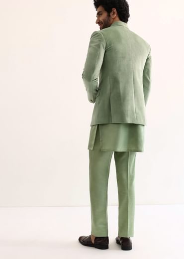 Green Jodhpuri Suit In Suede For Men