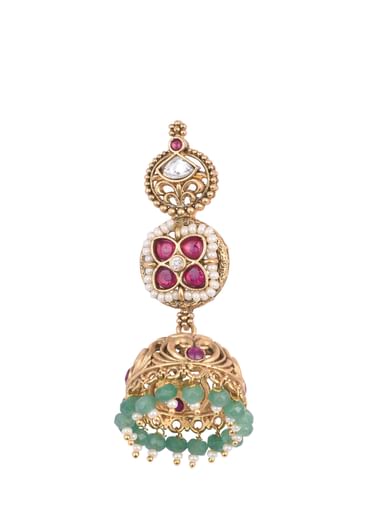 Green Temple Beaded Necklace Set With Jhumkas