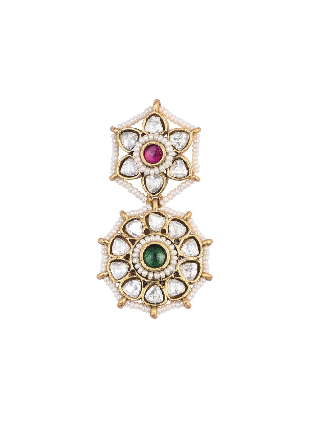 Green Temple Choker Set With Floral Motifs And Meenakari Detail