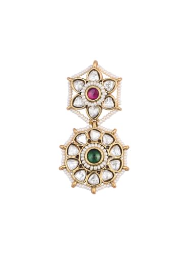 Green Temple Choker Set With Floral Motifs And Meenakari Detail