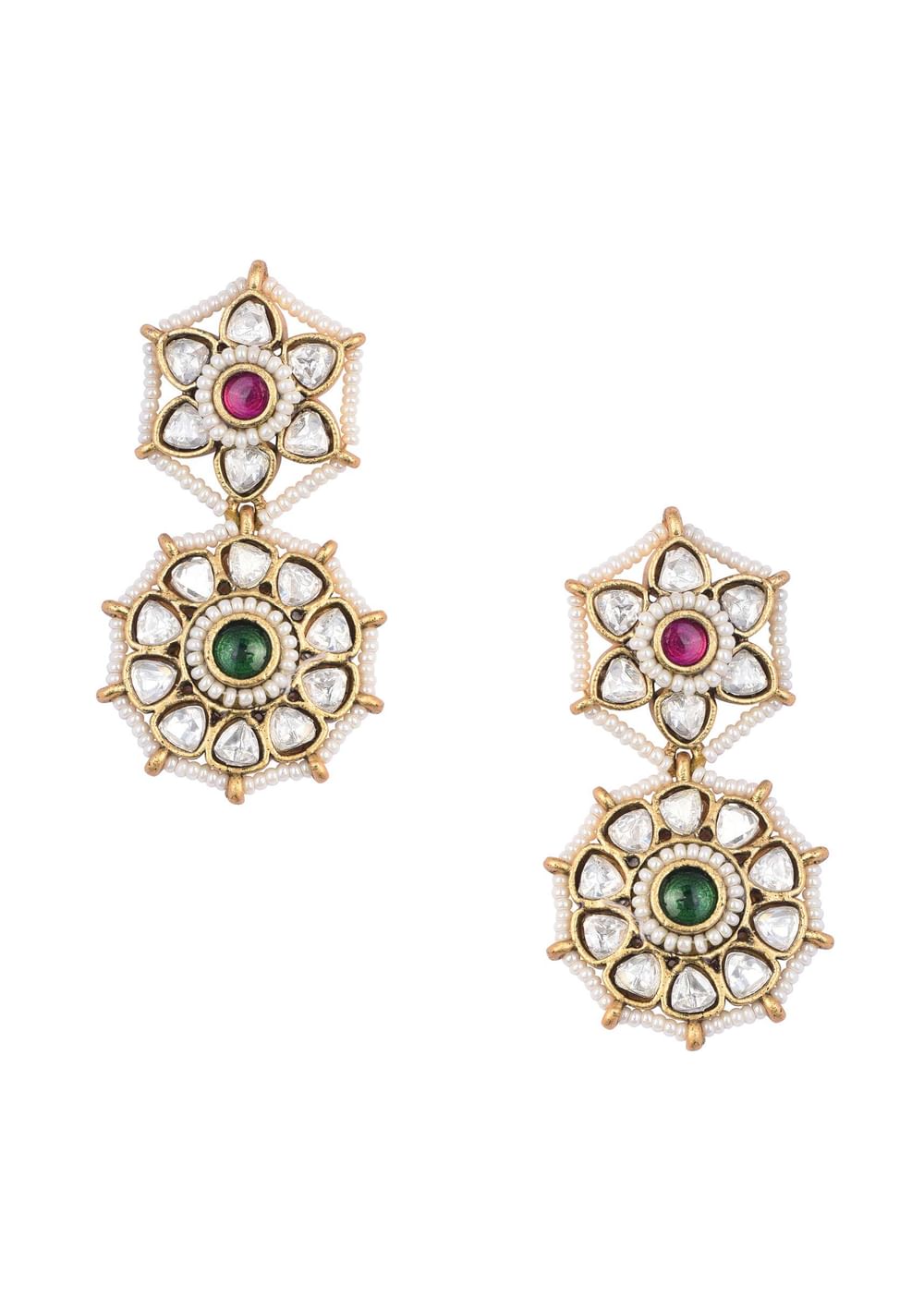 Green Temple Choker Set With Floral Motifs And Meenakari Detail