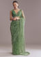 Green Tissue Saree With Jaal And Sequin Embroidery
