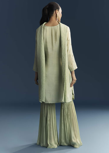 Green Tissue Sharara Suit With Zardosi And Resham Embroidery