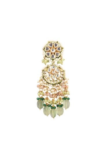 Green Toned Gold-Finish Kundan Choker Necklace Set With Colourful Meenakari Work In Mix Metal