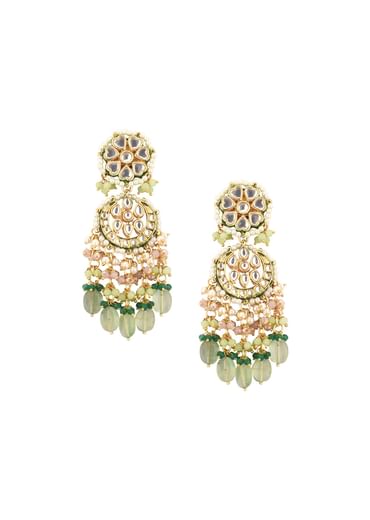 Green Toned Gold-Finish Kundan Choker Necklace Set With Colourful Meenakari Work In Mix Metal