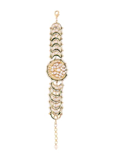 Green Toned Kundan And Pearl Bracelet