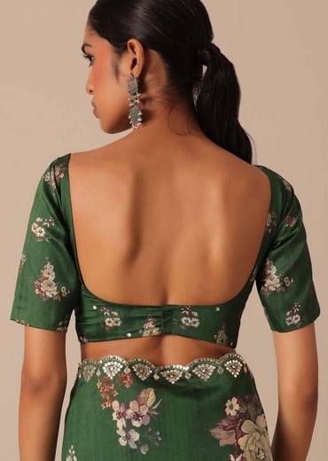 Green Tussar Silk Saree With Mirror Embellishments And Unstitched Blouse Piece