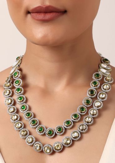 Green Two Layered Polki Necklace Set