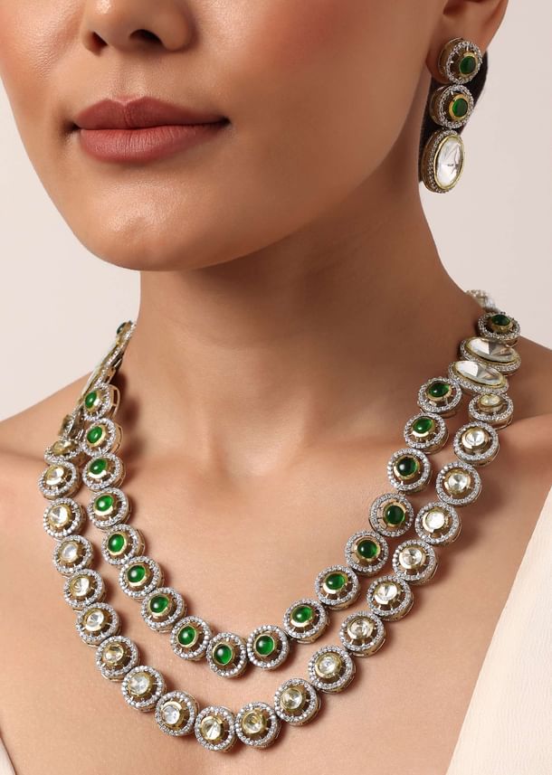 Green Two Layered Polki Necklace Set Green Two Layered Polki Necklace Set