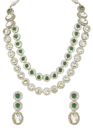 Green Two Layered Polki Necklace Set