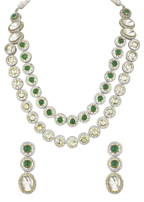 Green Two Layered Polki Necklace Set Green Two Layered Polki Necklace Set
