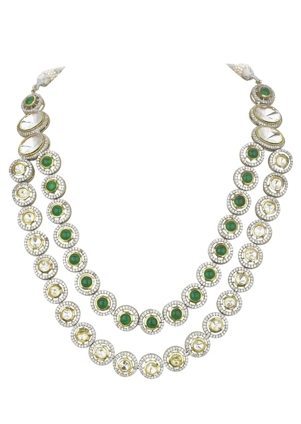 Green Two Layered Polki Necklace Set Green Two Layered Polki Necklace Set