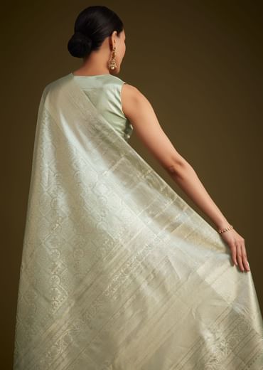Greenish Silver Kanjivaram Silk Saree