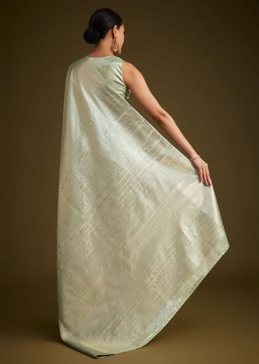 Greenish Silver Kanjivaram Silk Saree