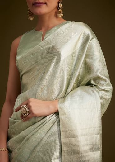 Greenish Silver Kanjivaram Silk Saree