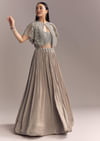 Grey Chinon Contemporary Gown With Embroidered Cape