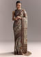 Grey Cotton Hand Painted Saree With Contrast Border