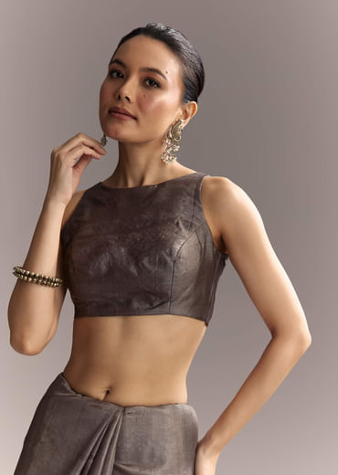 Grey Cotton Hand Painted Saree With Contrast Border