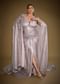 Grey Draped Corset Gown With Embroidered Cape In Net Fabric