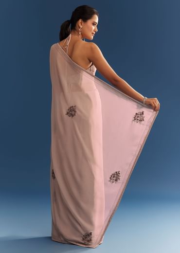Grey Georgette Floral Resham Embroidered Saree