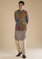 Grey Kalamkari Mens Jacket Kurta and Pant Set