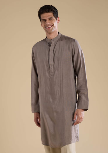 Grey Kalamkari Mens Jacket Kurta and Pant Set