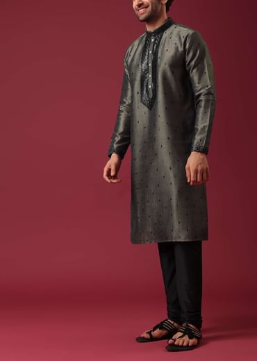 Grey Kurta Set In Silk