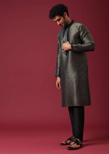 Grey Kurta Set In Silk