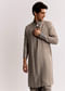 Grey Linen Kurta Set With Ajrakh Print