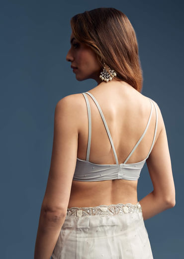 Grey Net Saree With Sequin And Bead Embroidery