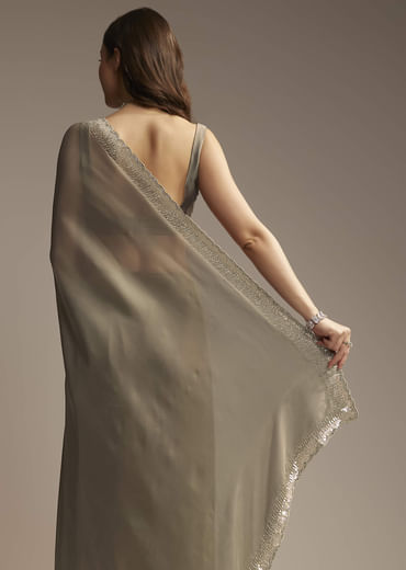 Grey Organza Saree with Cutdana  Sequin Embroidery