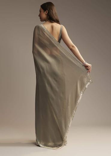 Grey Organza Saree with Cutdana  Sequin Embroidery