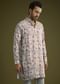 Grey Pashmina Silk Kurta Set With Floral Print