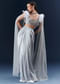 Grey Satin Crop Top And Skirt Set With Hand Embroidery