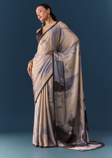 Grey Shaded Printed Saree with Blouse Fabric