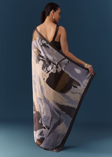 Grey Shaded Printed Saree with Blouse Fabric