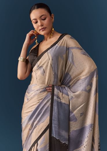 Grey Shaded Printed Saree with Blouse Fabric