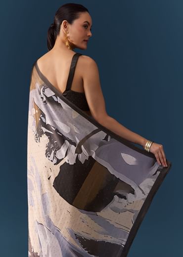 Grey Shaded Printed Saree with Blouse Fabric