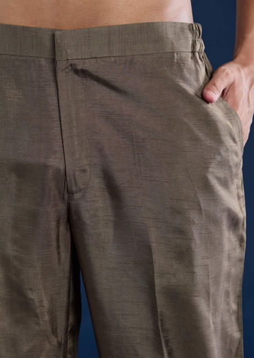 Grey Silk Jacket Kurta Set with Zari Work