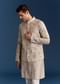 Grey Silk Kurta Jacket Set With Sequins And Moti Detailing
