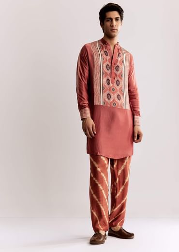 Grey Silk Ajrakh Printed Kurta Set