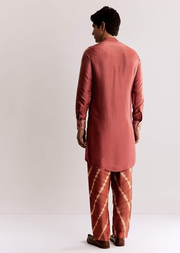 Grey Silk Ajrakh Printed Kurta Set