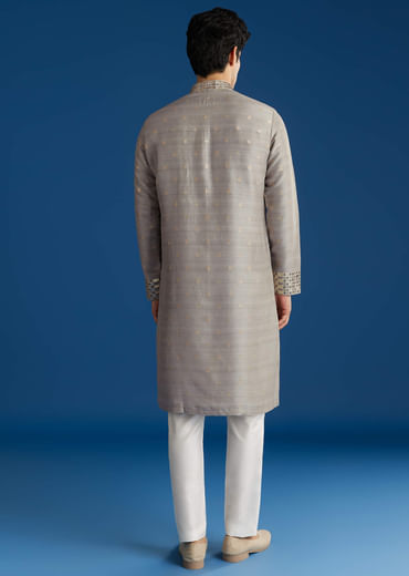 Grey Silk Yoke Embellished Kurta Set