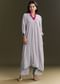 Grey Solid Kurta Pant Set With Pink Beaded Neckpiece