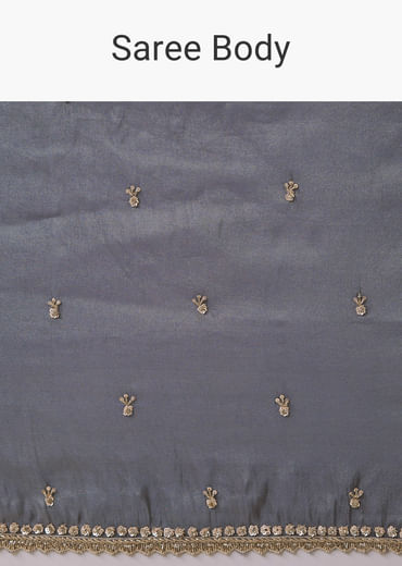 Grey Tissue Cutdana Embroidered Saree with Unstitched Blouse