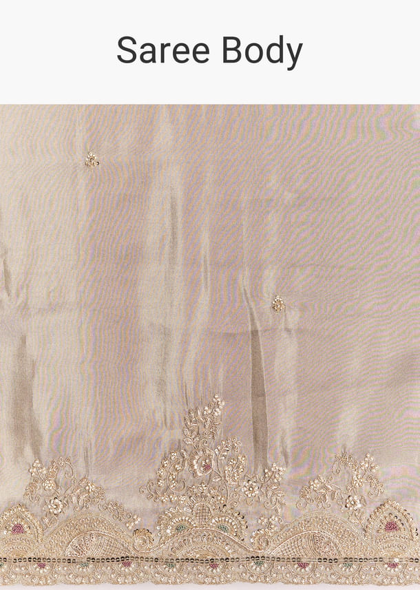 Grey Tissue Saree With Cutdana Sequins Beads And Resham Embroidery
