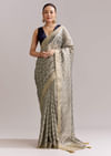 Grey Tissue Silk Woven Saree With Zig Zag Motif And Zari Border
